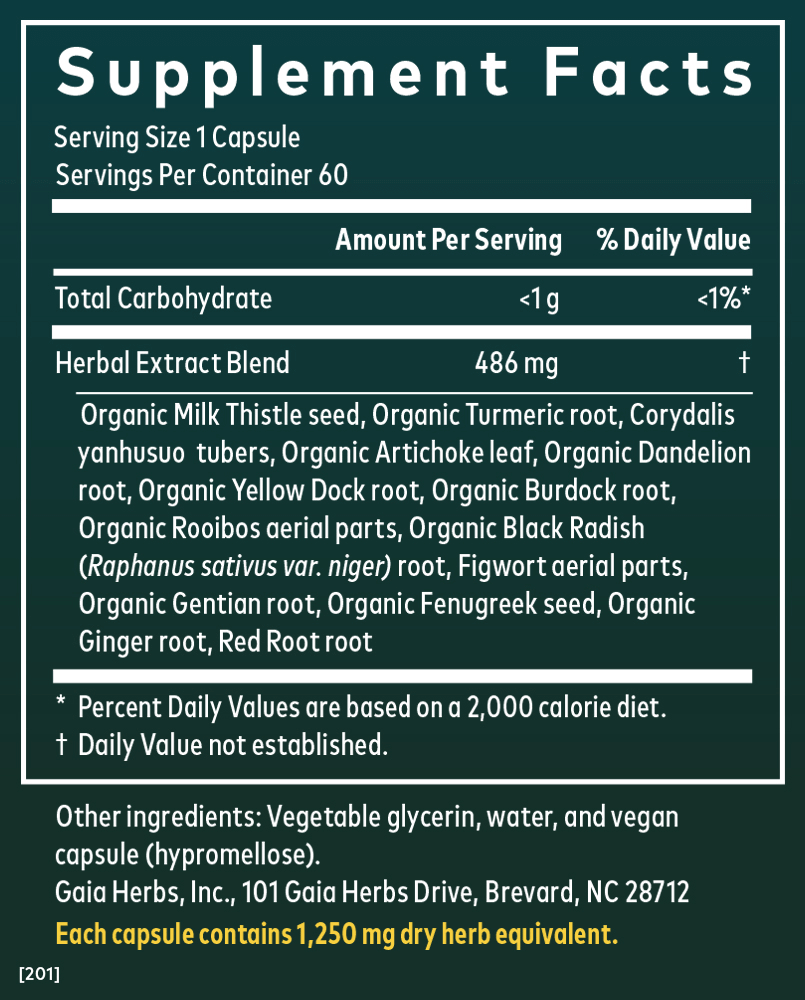 Supplement Facts for Gaia Herbs Liver Cleanse