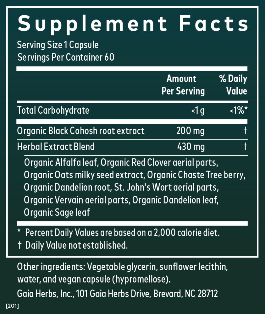 Supplement Facts for Gaia Herbs Menopause Support Daytime