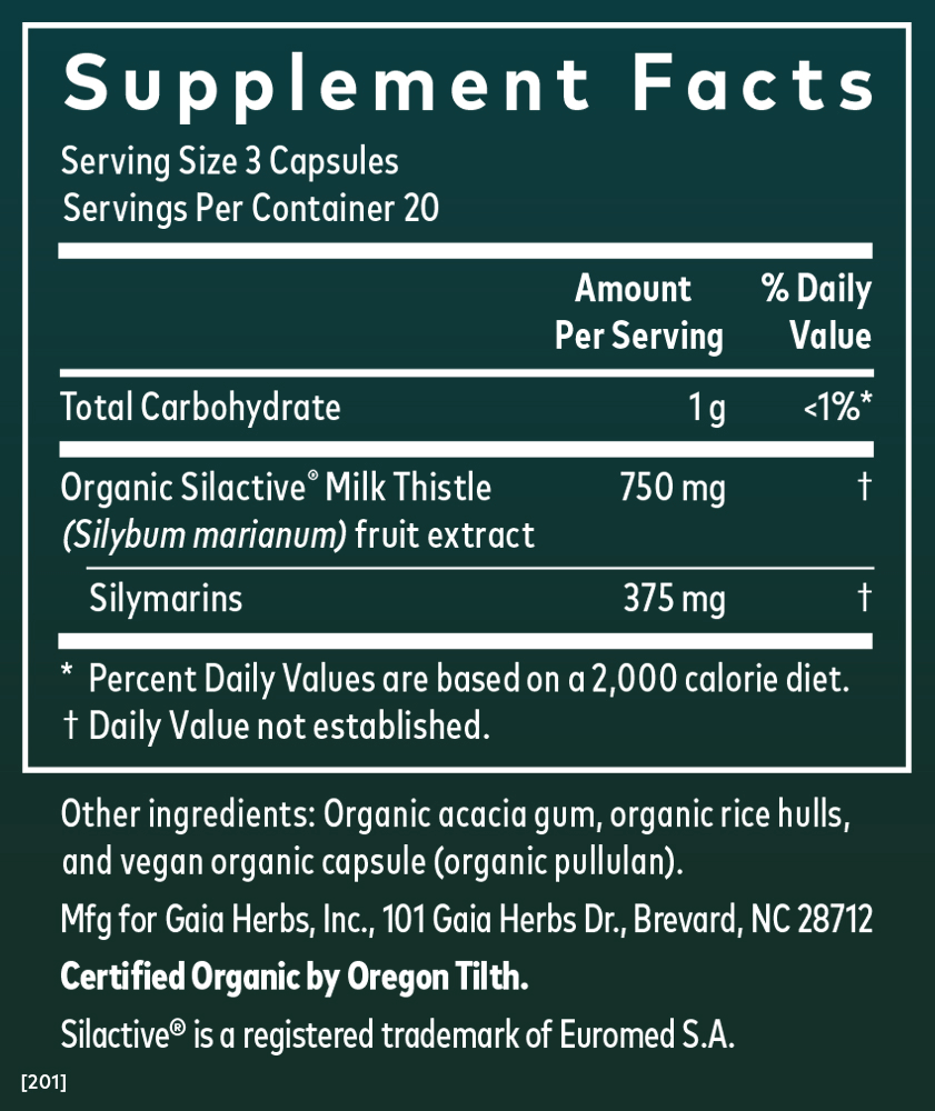 Supplement Facts for Gaia Herbs Milk Thistle Extract Capsules