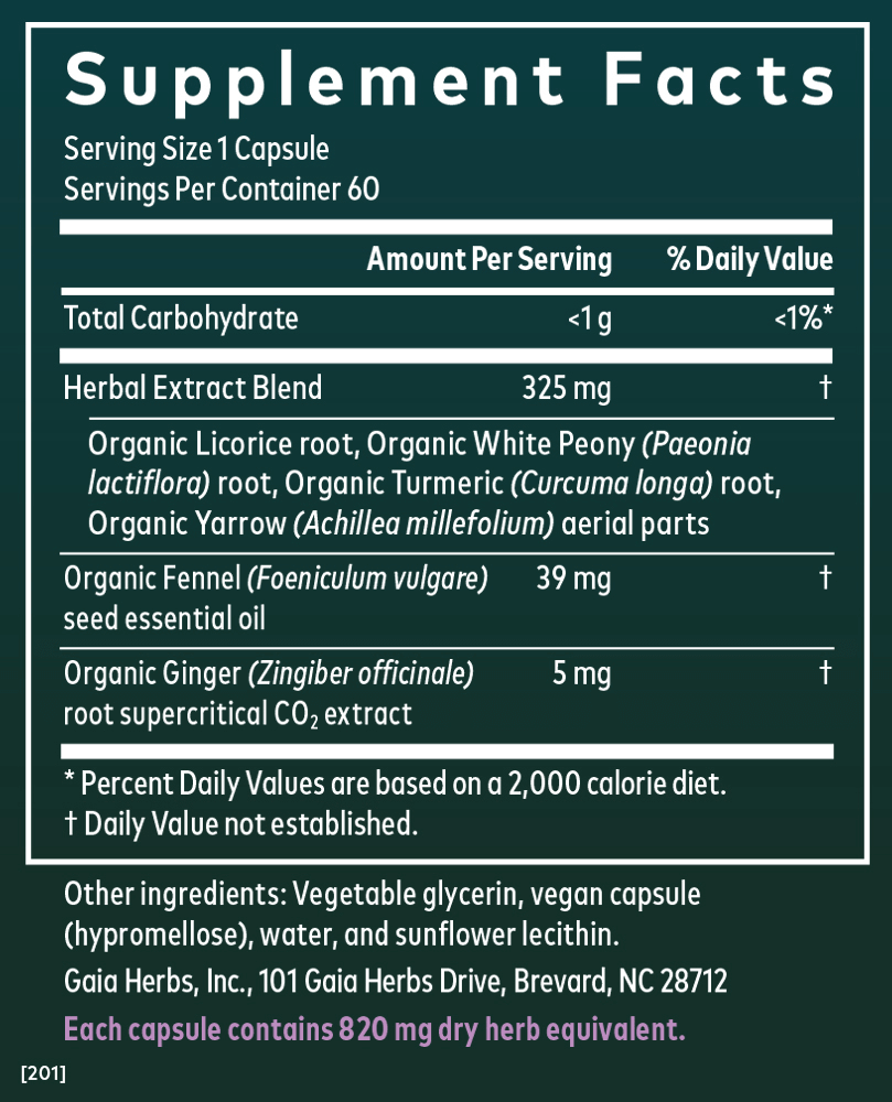 Supplement Facts for Gaia Herbs Period Cramp Relief