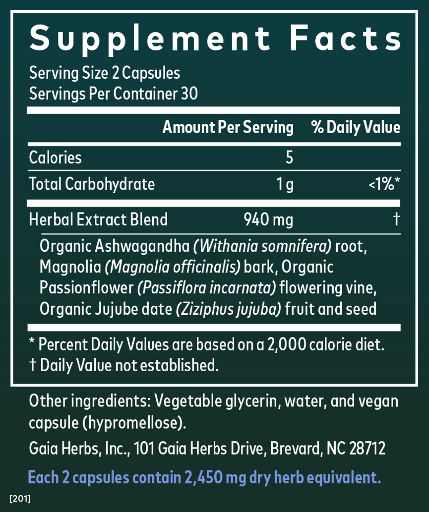 Supplement Facts for Gaia Herbs SleepThru Liquid Phyto-Caps