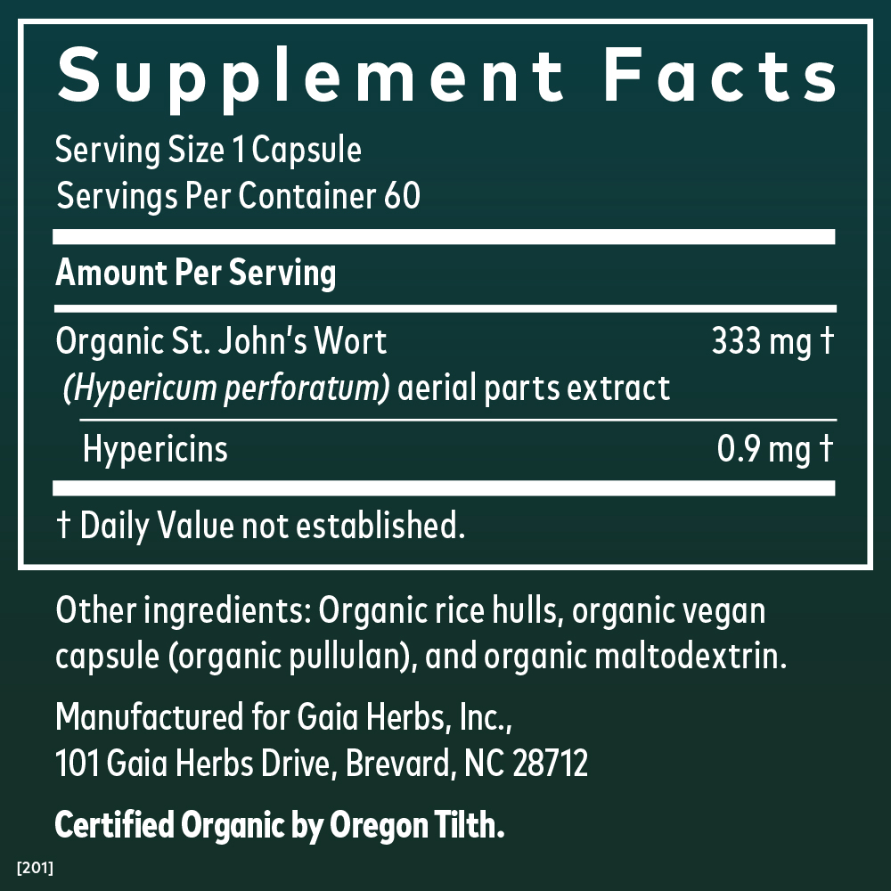 Supplement Facts for Gaia Herbs St. John's Wort