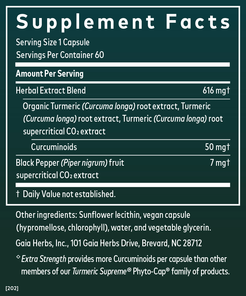 Supplement Facts for Gaia Herbs Turmeric Supreme Extra Strength