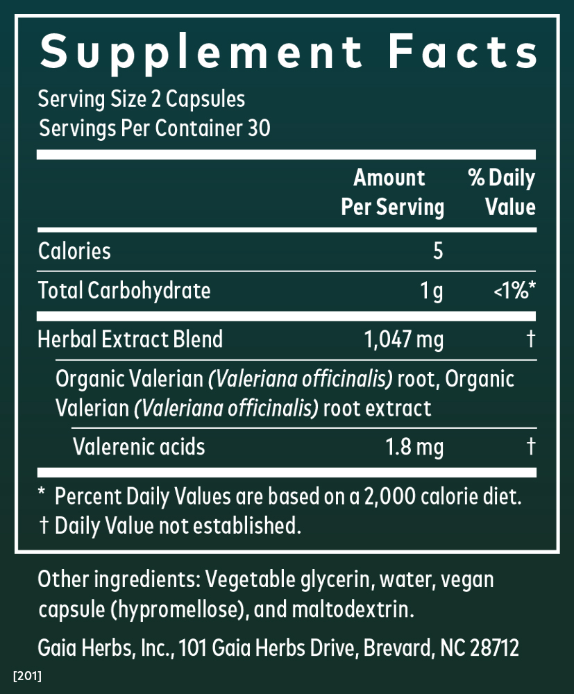 Supplement Facts for Gaia Herbs Valerian Root
