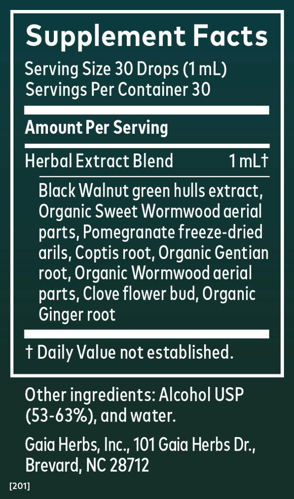 Supplement Facts for Gaia Herbs Wormwood Black Walnut Supreme