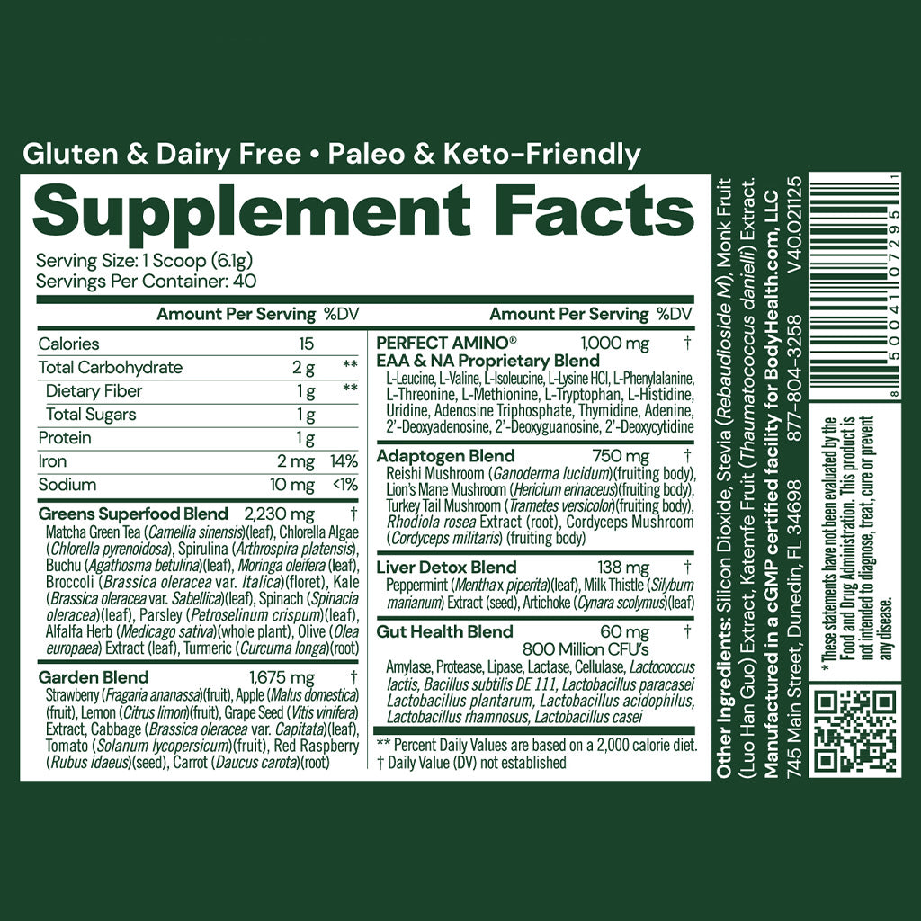 Supplement Facts for BodyHealth Greens