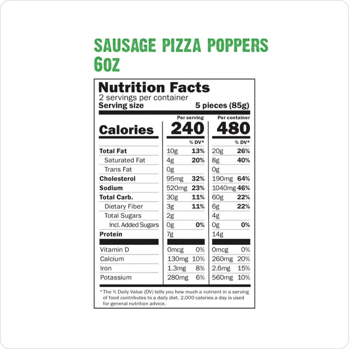 Against the Grain Sausage Pizza Poppers - Supplement/Nutrition Facts