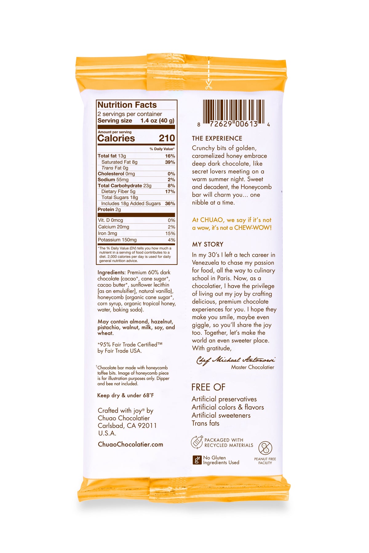 Nutrition Facts for Chuao Chocolatier Honeycomb Chocolate Bar