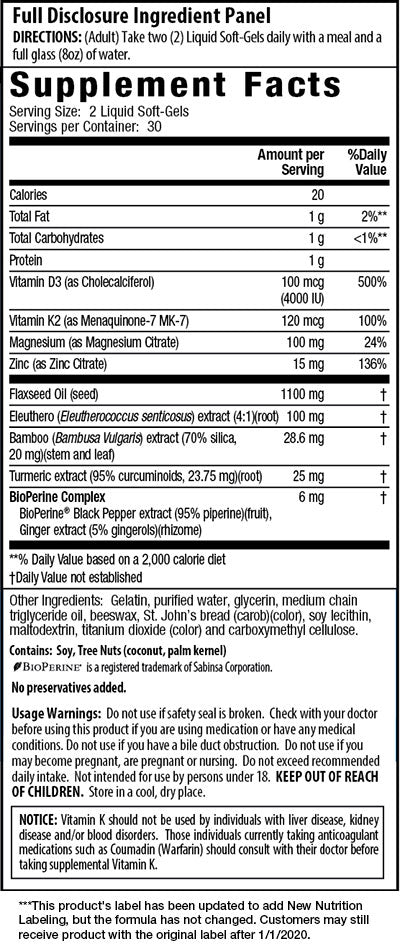 Supplement Facts for Irwin Naturals High Potency D3 & K2 + Turmeric Extract