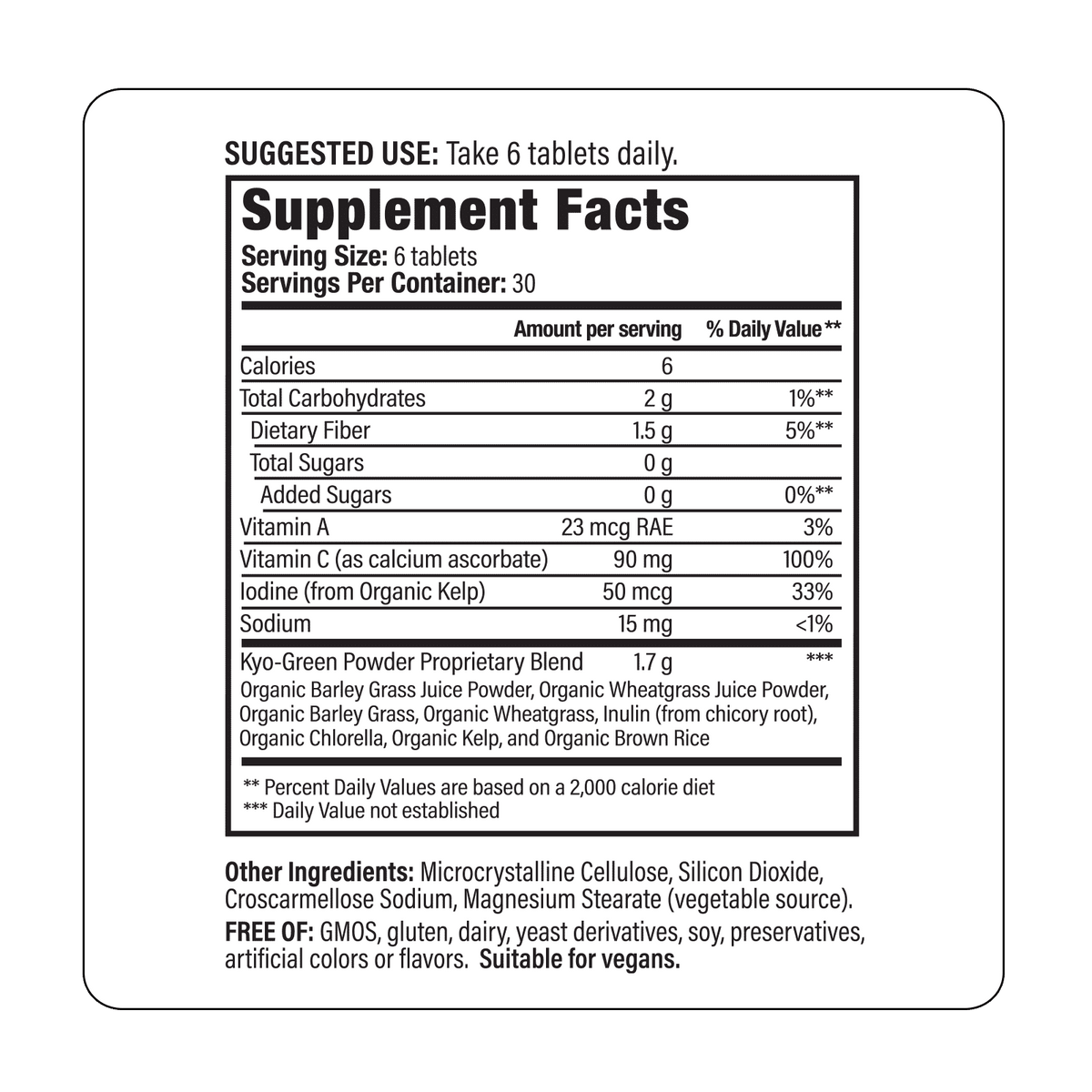Supplement Facts for Kyolic Kyo-Green Tablets