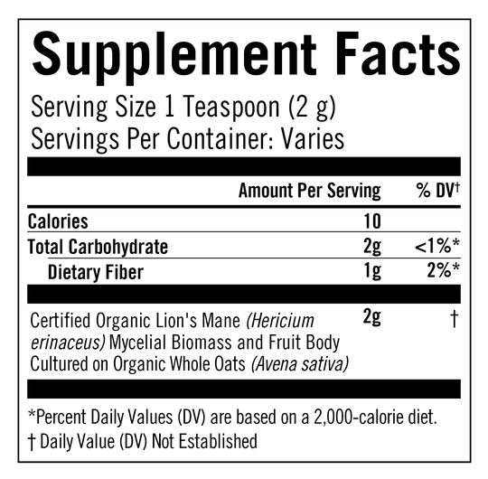 Om Mushroom Superfood Lion's Mane Organic Mushroom Powder - Supplement/Nutrition Facts
