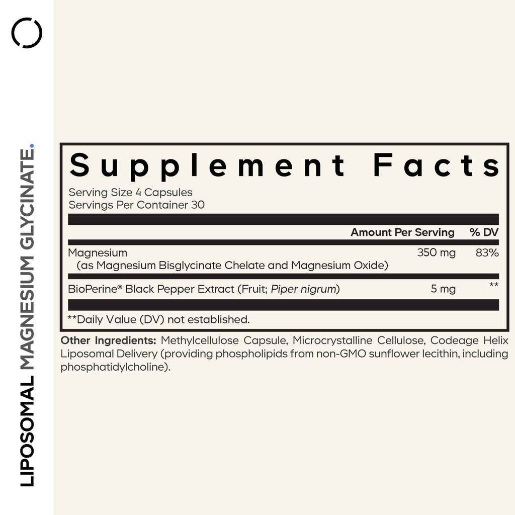 Supplement Facts for Codeage Liposomal Magnesium Glycinate Capsules