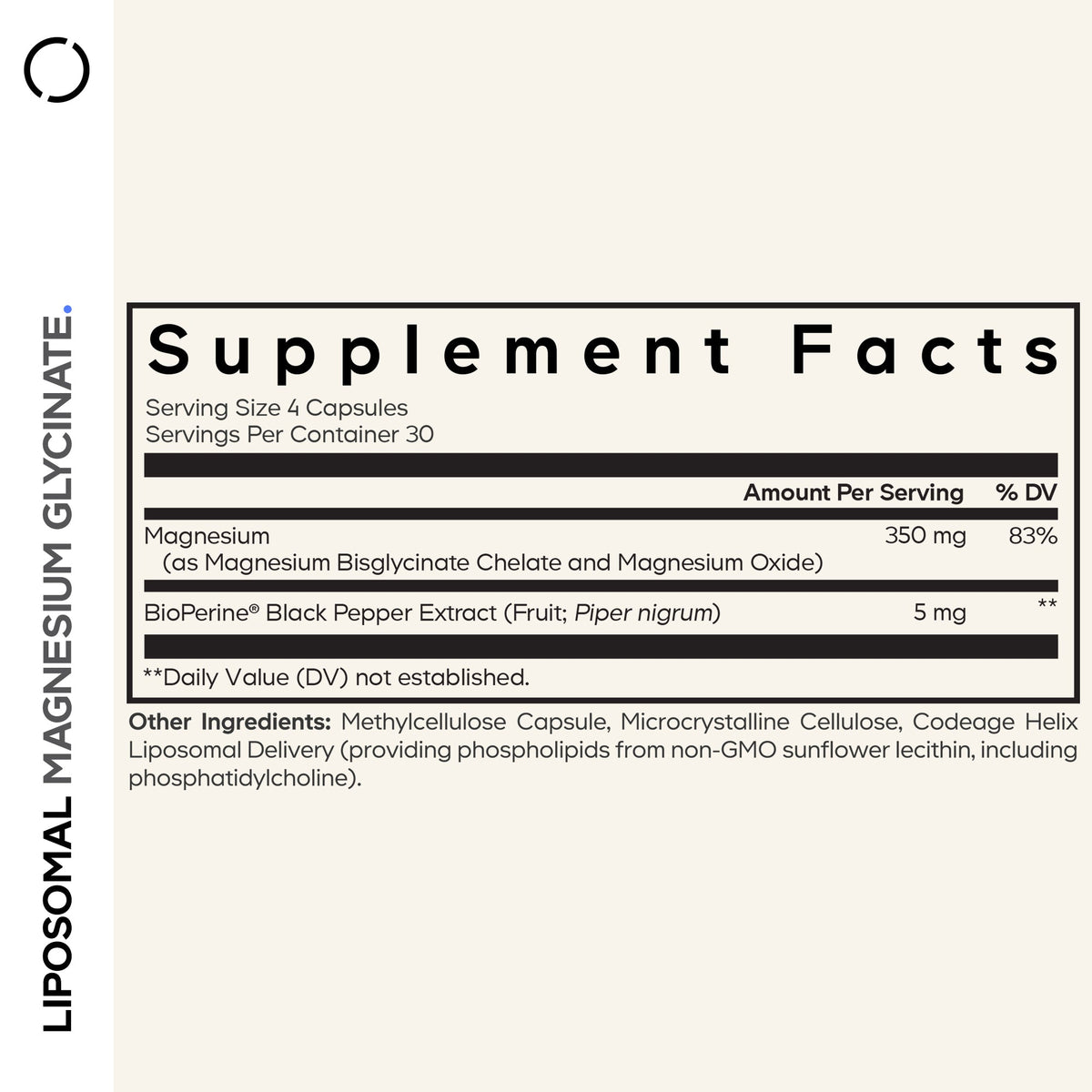 Supplement Facts for Codeage Liposomal Magnesium Glycinate Capsules
