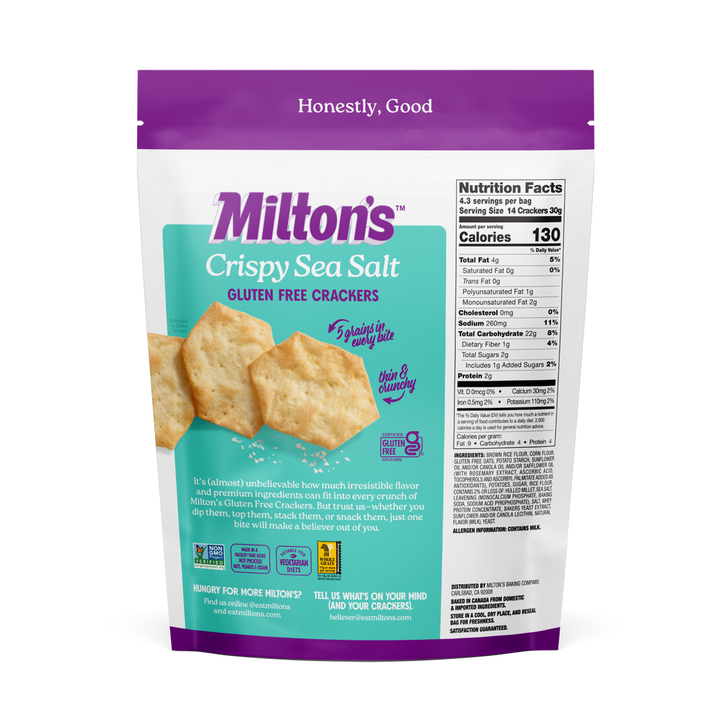 Milton's Craft Bakers Crispy Sea Salt Gluten Free Crackers - Supplement/Nutrition Facts