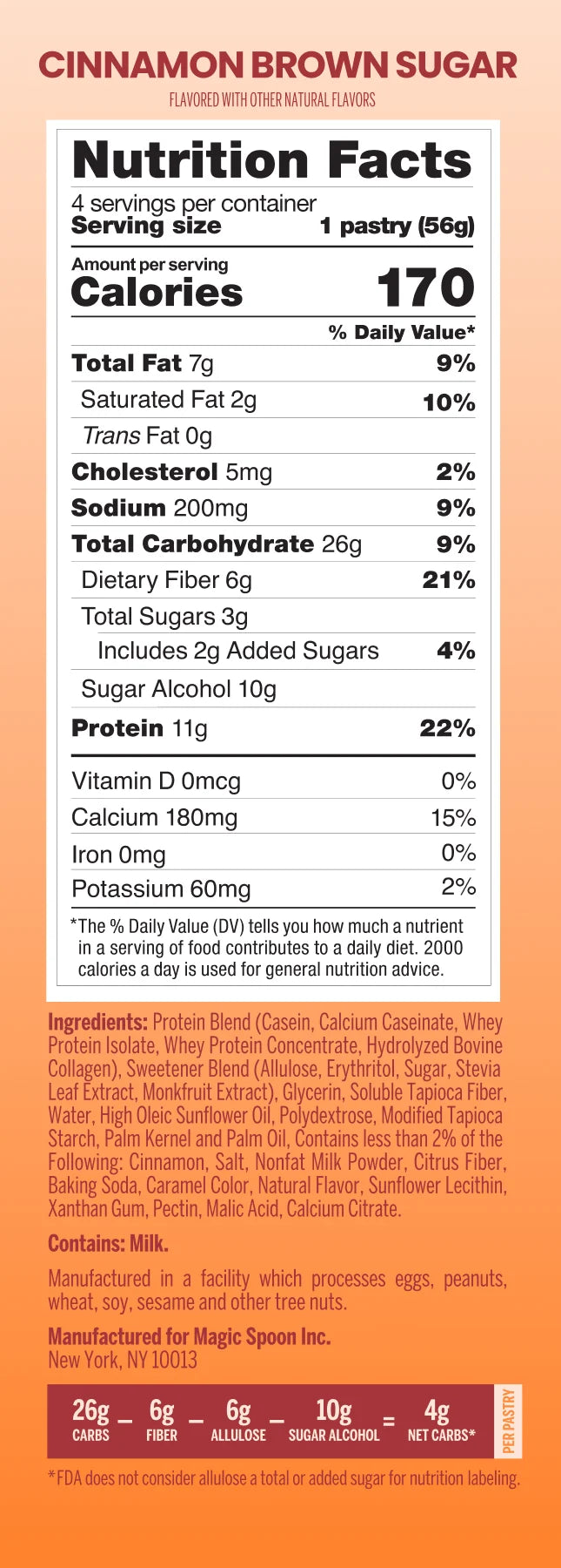 Nutrition Facts for MAGIC SPOON Cinnamon Brown Sugar Protein Pastries