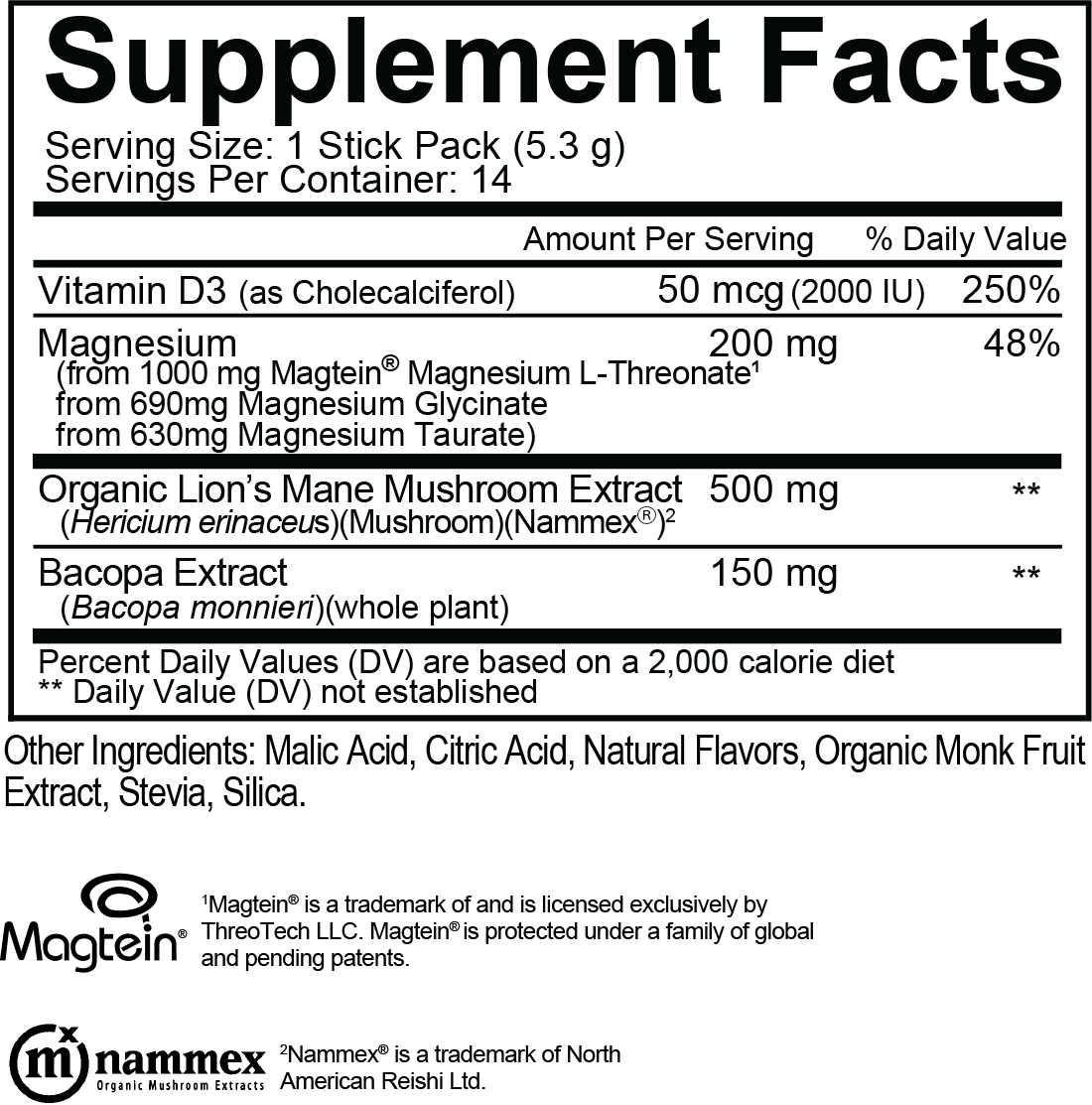 Supplement Facts for Natural Stacks MagTech Cognition Drink