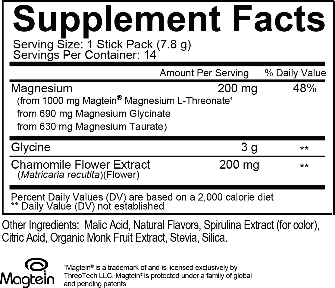 Supplement Facts for Natural Stacks MagTech Sleep Drink