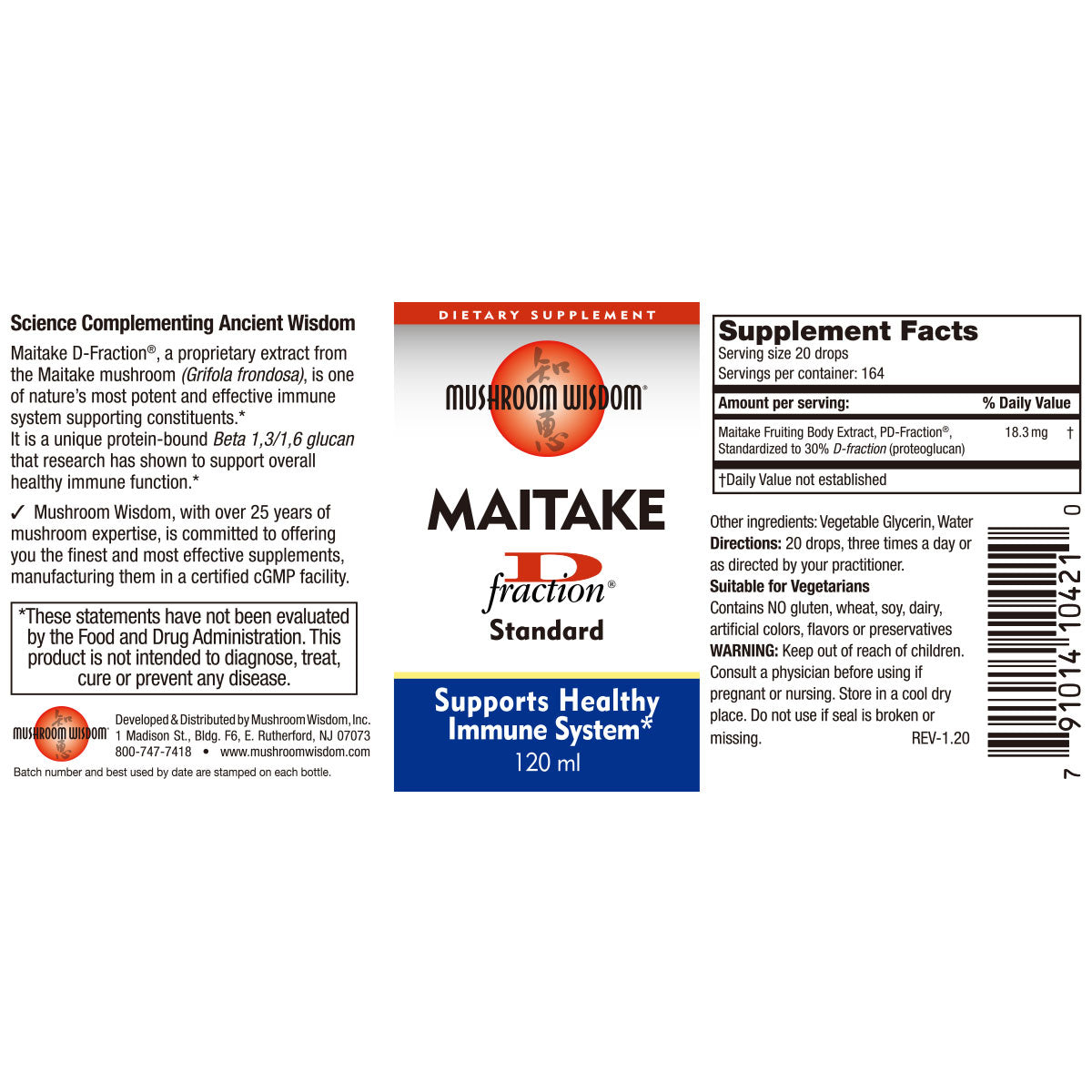 Supplement Facts for Mushroom Wisdom Maitake D-fraction Standard