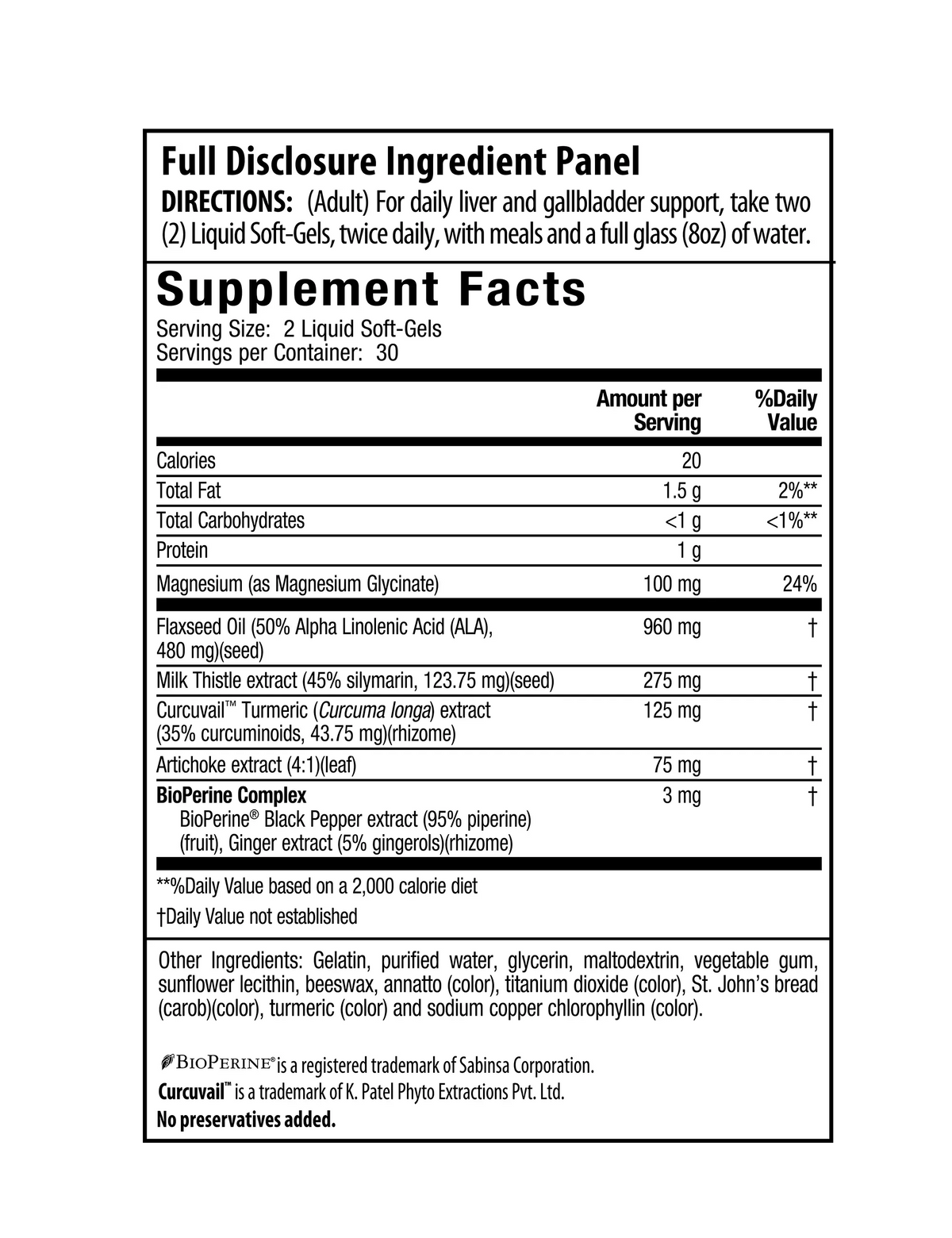 Supplement Facts for Irwin Naturals Magnesium + Milk Thistle & Turmeric