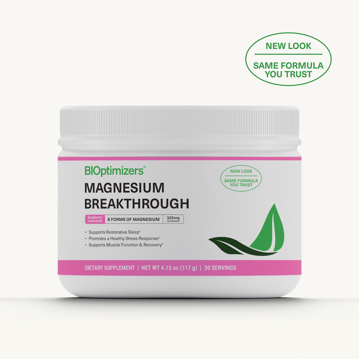 BiOptimizers Magnesium Breakthrough Drink Raspberry Lemonade – front of jar