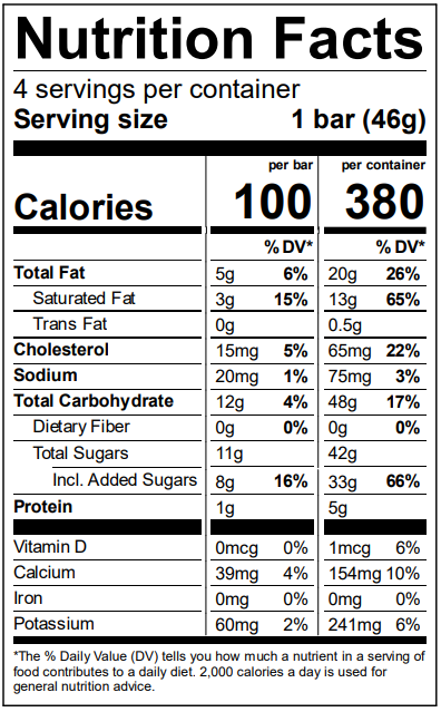 Nutrition Facts for Alden's Organic Mango Chamoy Twist Bar