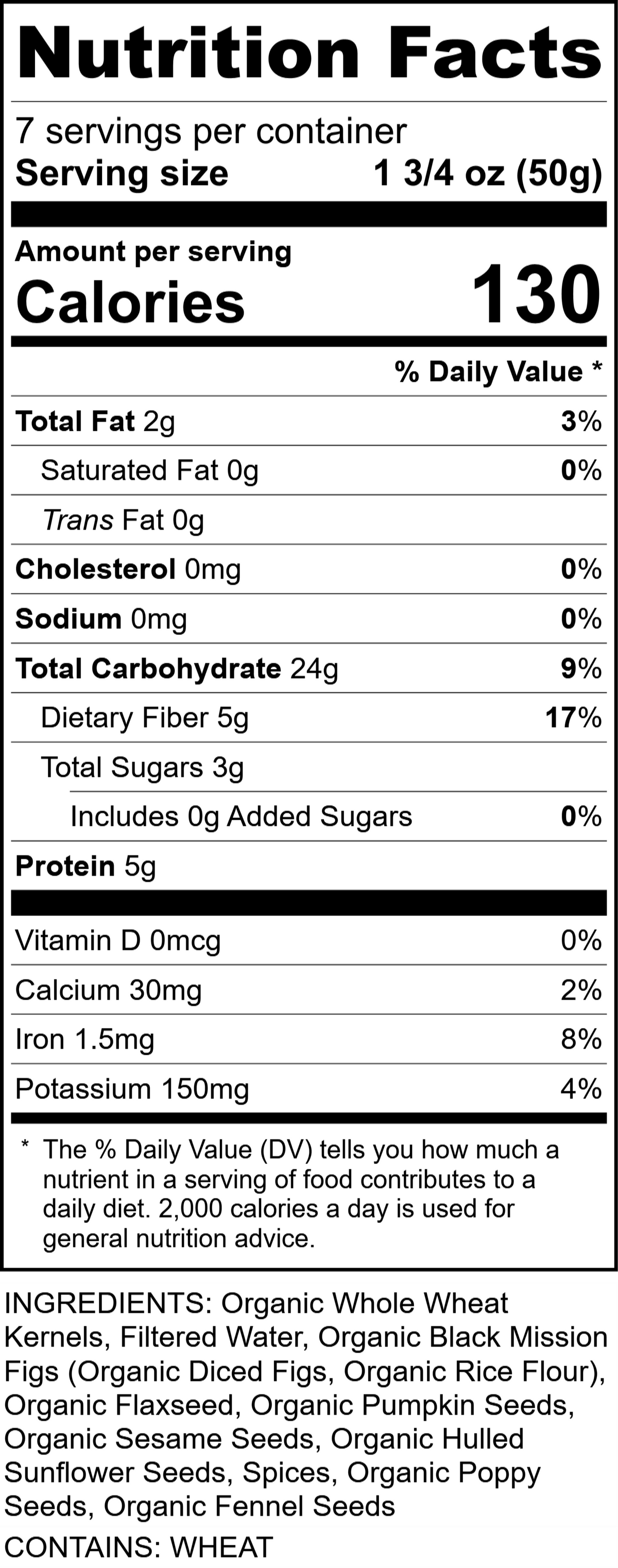 Nutrition Facts for Manna Organics Sprouted Fig Fennel Flax Bread