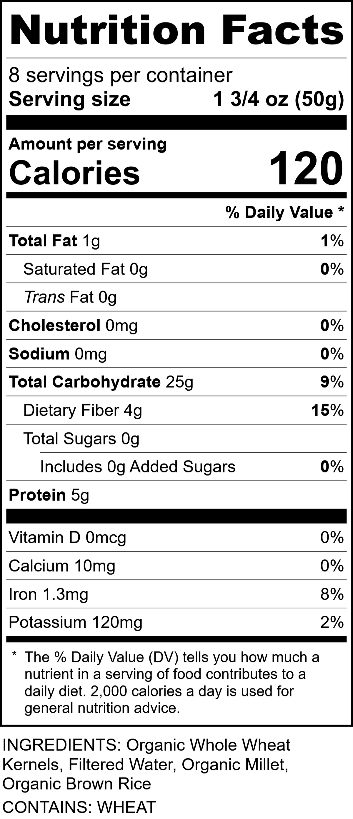 Nutrition Facts for Manna Organics Sprouted Millet Rice Bread