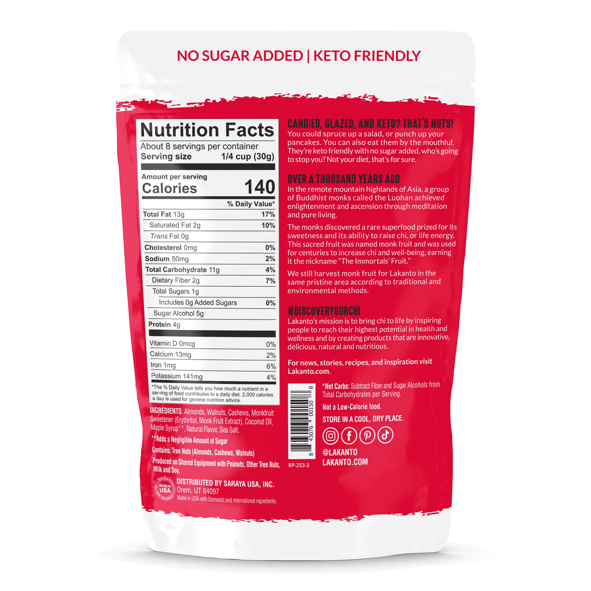 Nutrition Facts for Lakanto Candied Nuts, Maple Glazed