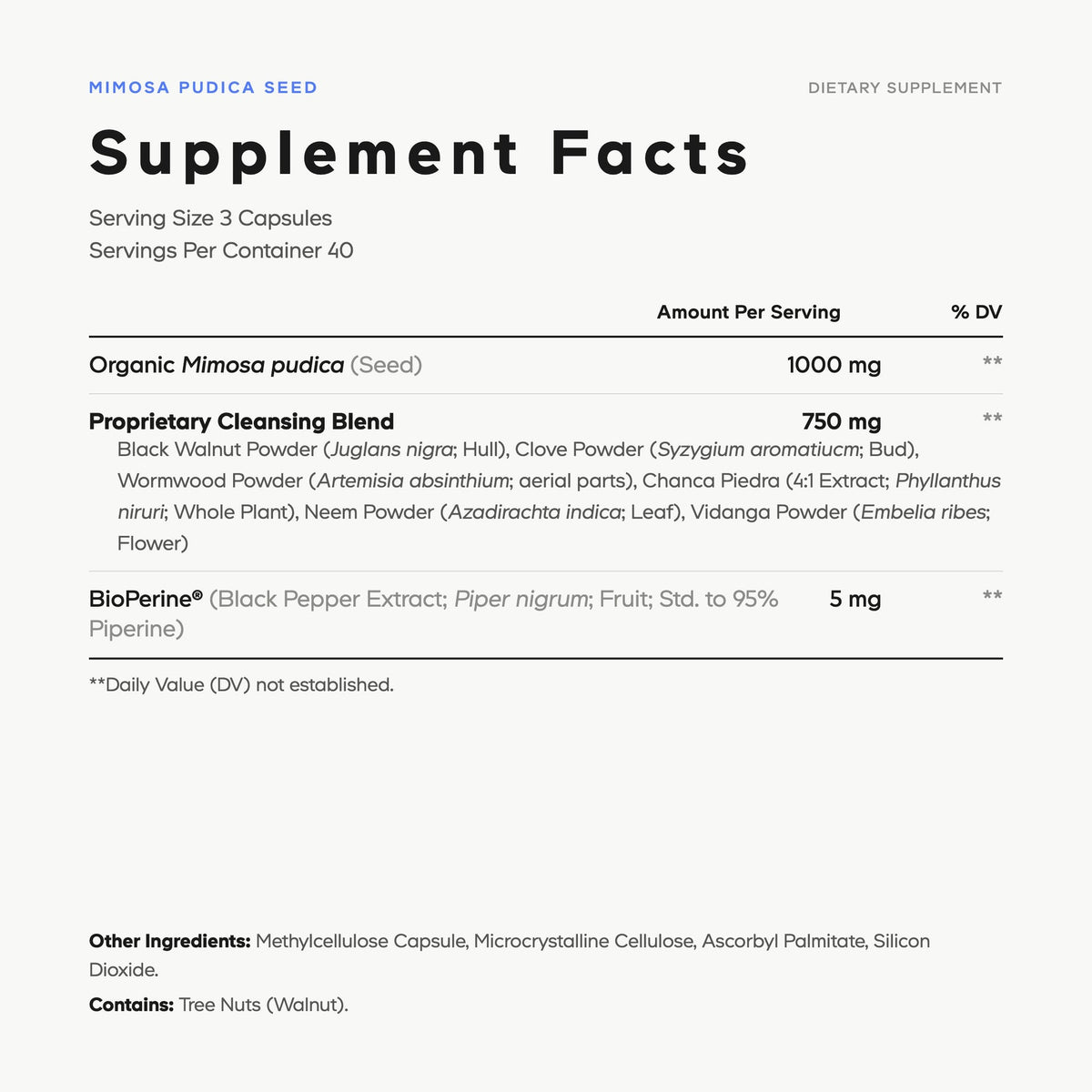 Supplement Facts for Codeage Mimosa Pudica Seed+
