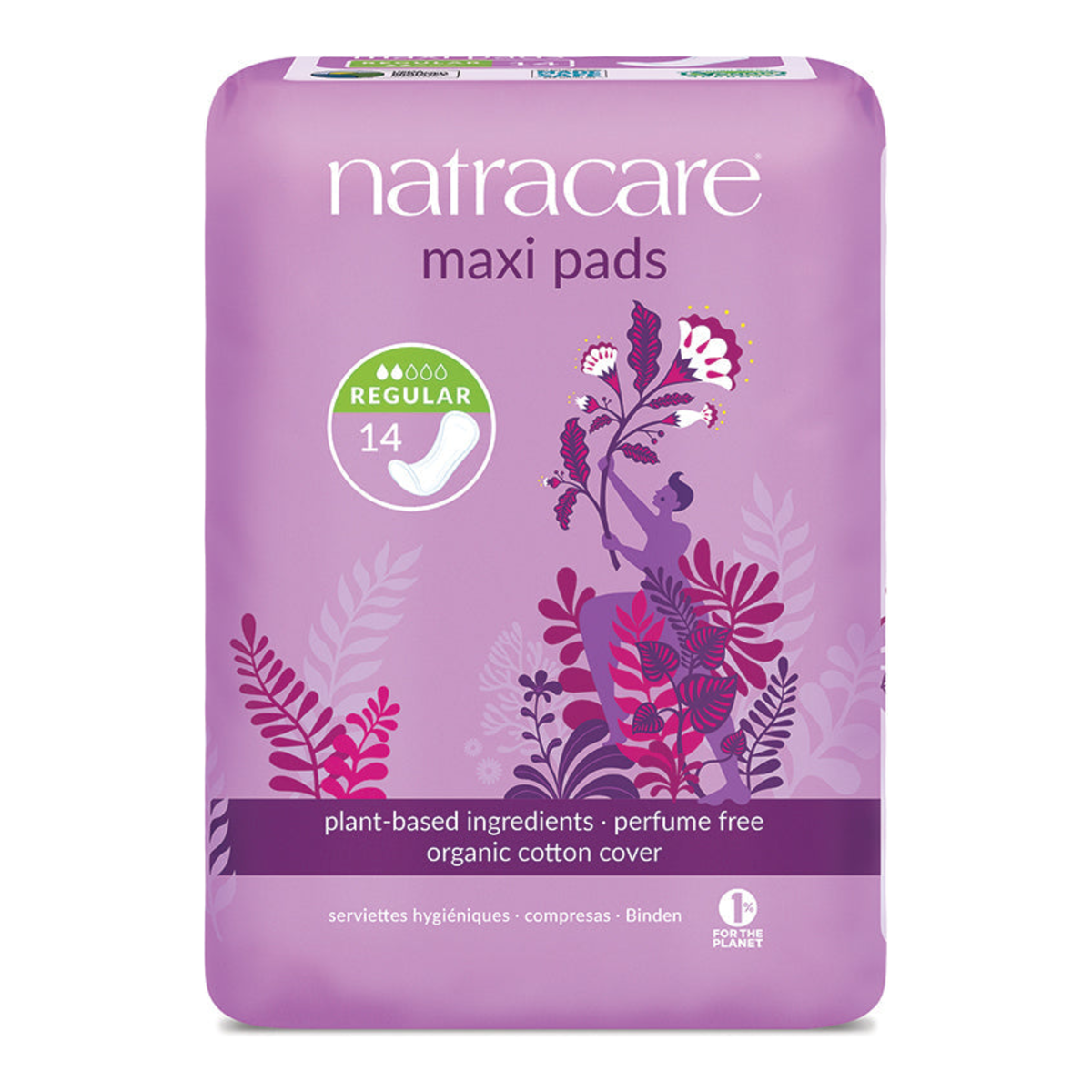 Natracare Regular Maxi Pads without Wings, 14 count