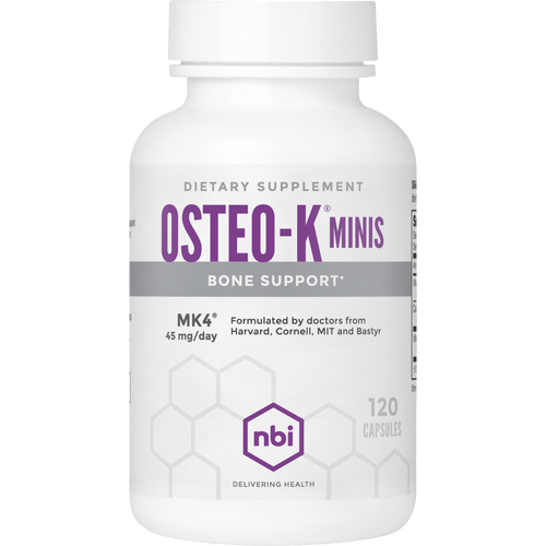 NBI Osteo-K Minis bone density support, 120 mini capsules, front of bottle