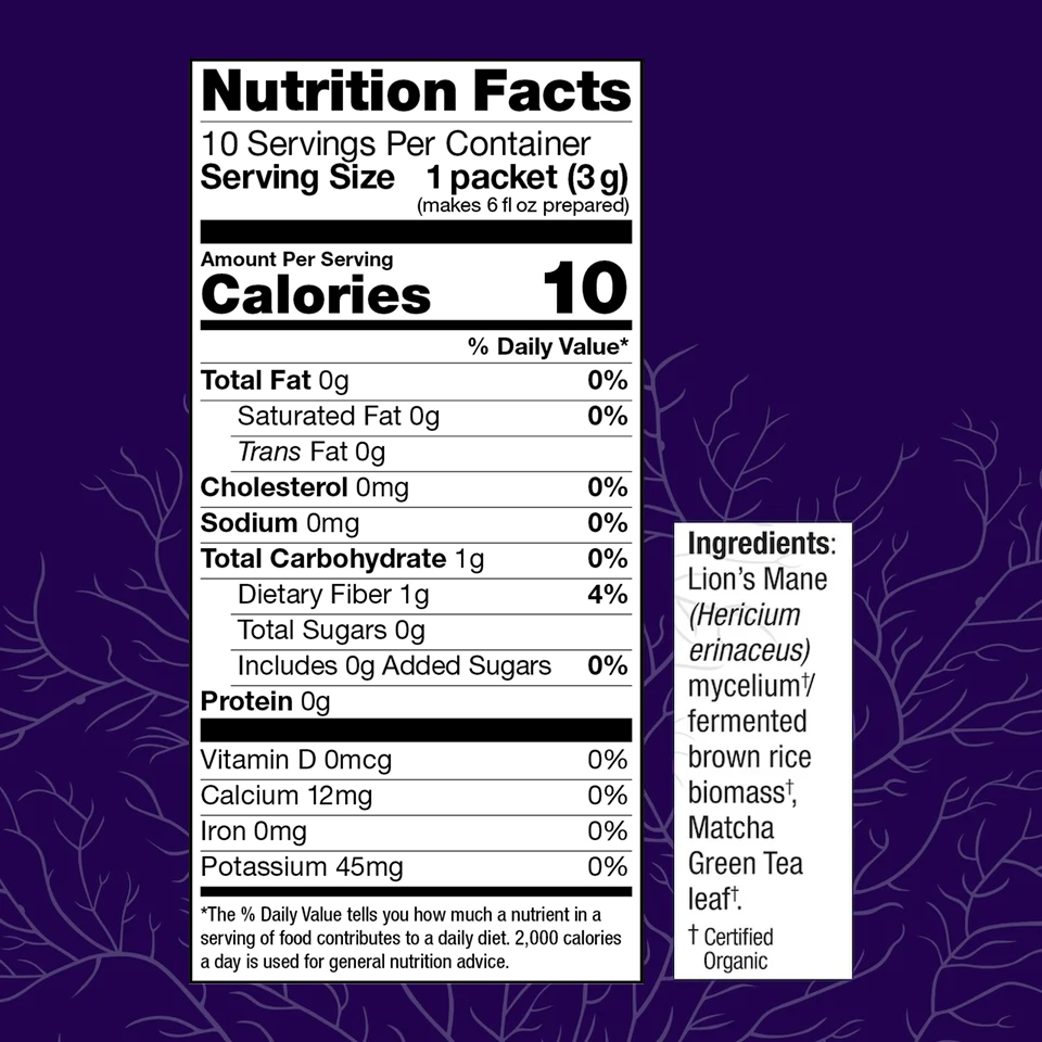 Nutrition Facts for Host Defense MycoBrew Matcha