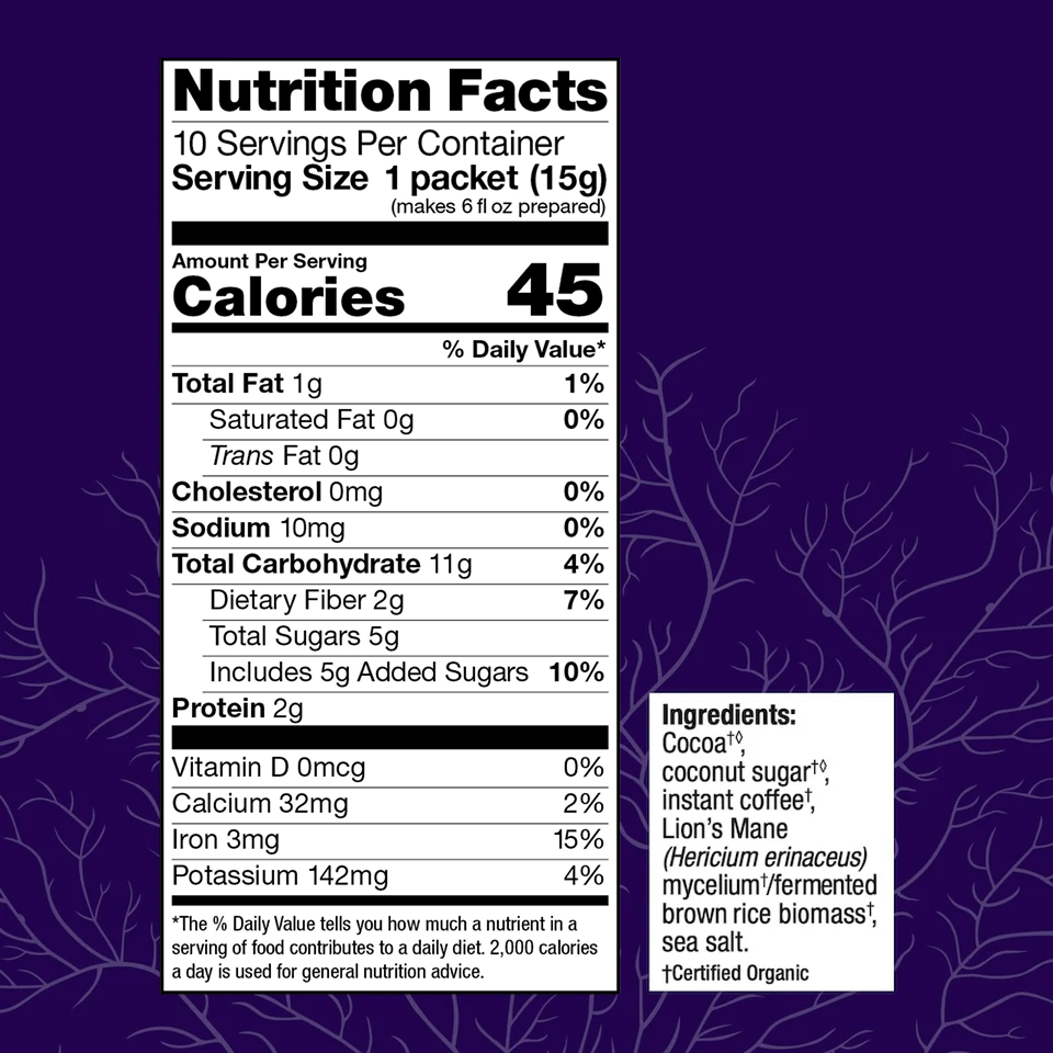 Nutrition Facts for Host Defense MycoBrew Mocha