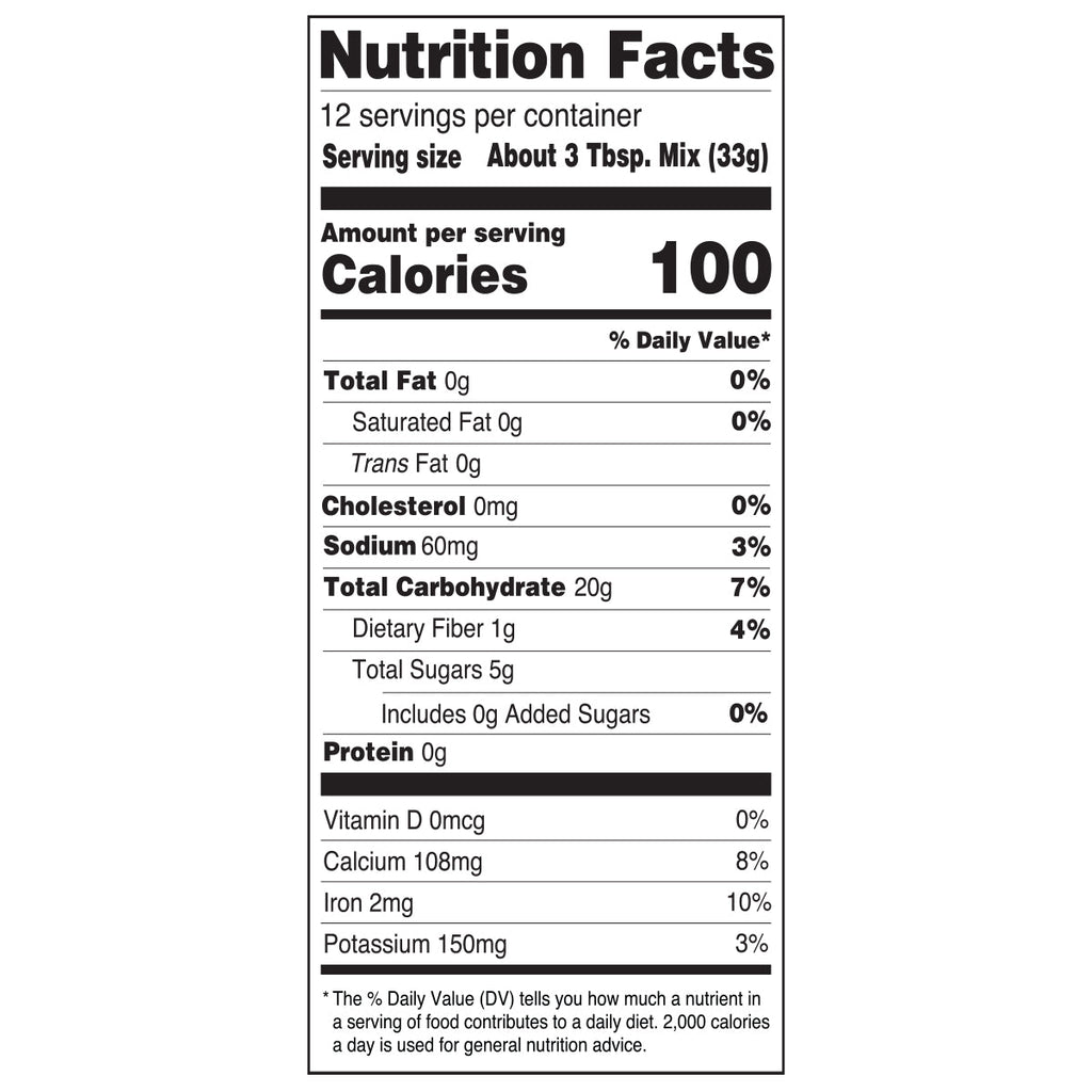 Nutrition Facts for Namaste Foods No Sugar Added Muffin Mix