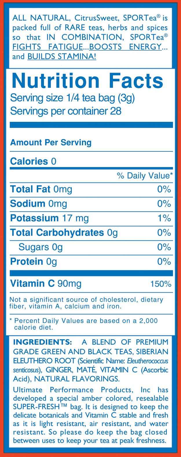 Supplement Facts for SPORTea Iced Tea