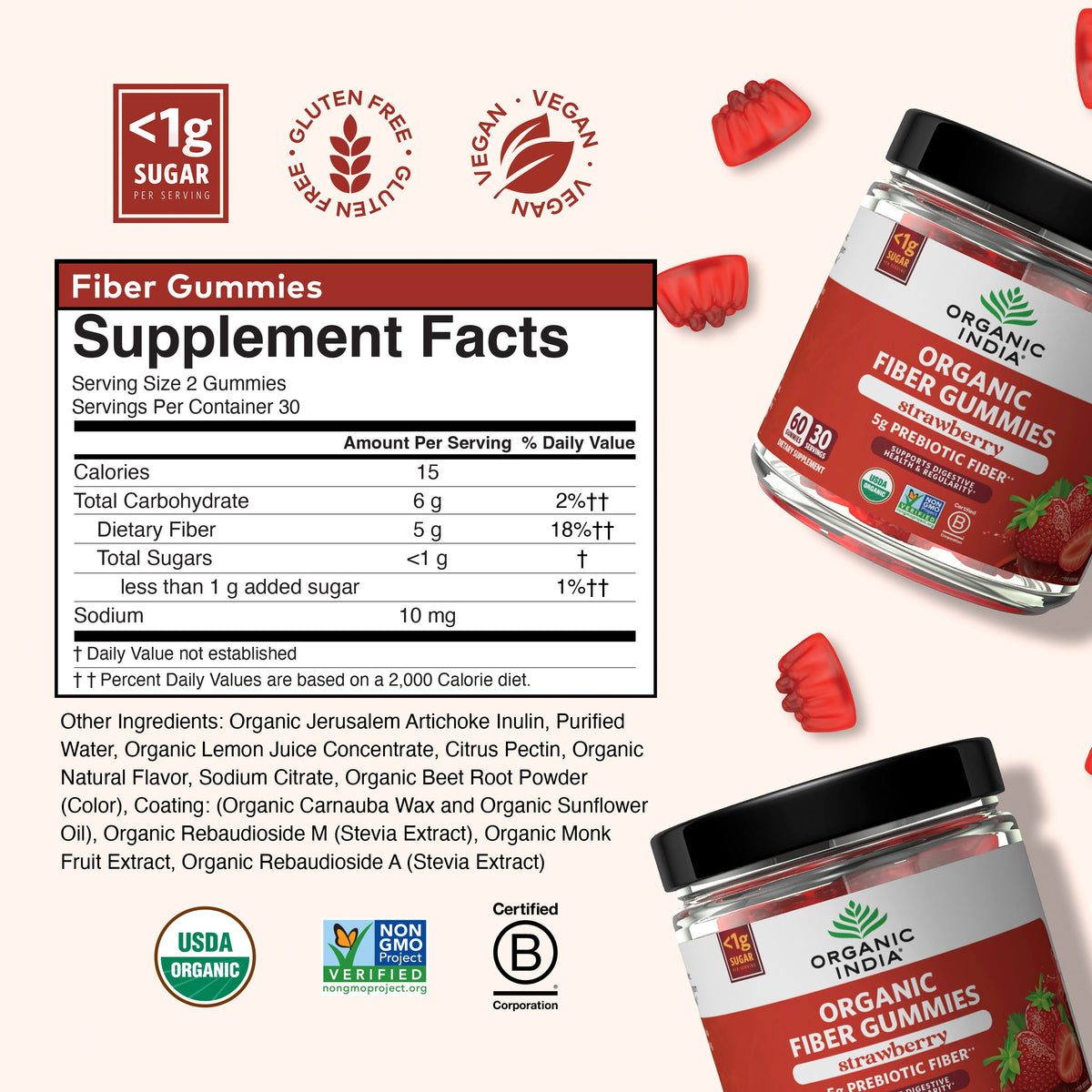 Supplement Facts for Organic India Organic Fiber Gummies