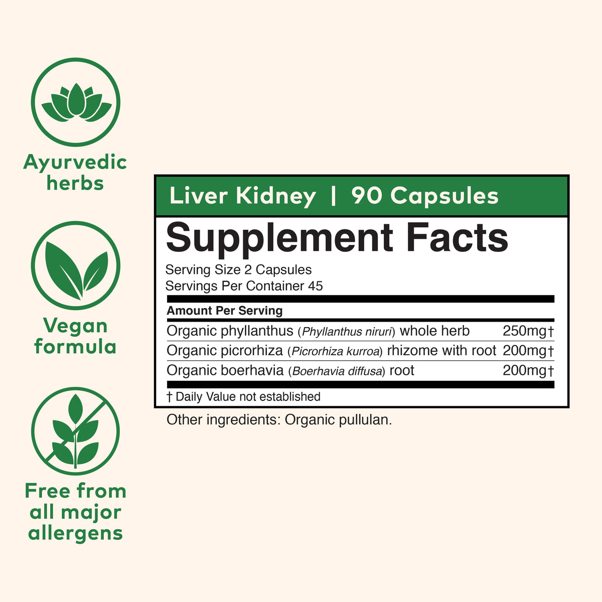 Supplement Facts for Organic India Liver Kidney Capsules