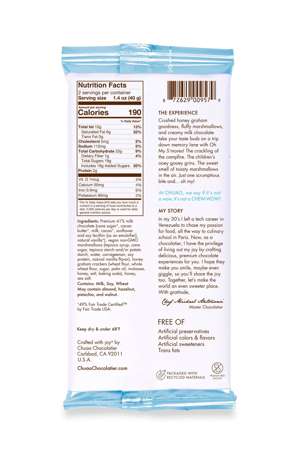 Nutrition Facts for Chuao Chocolatier Oh My S'mores! Milk Chocolate Bar