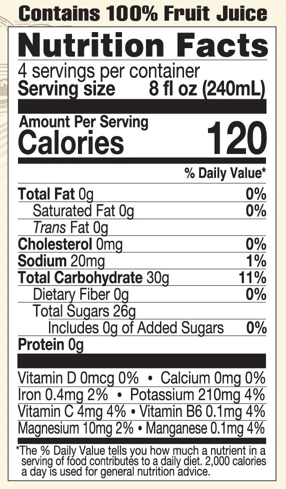 Lakewood Organic Pure Apple Juice Nutrition Facts