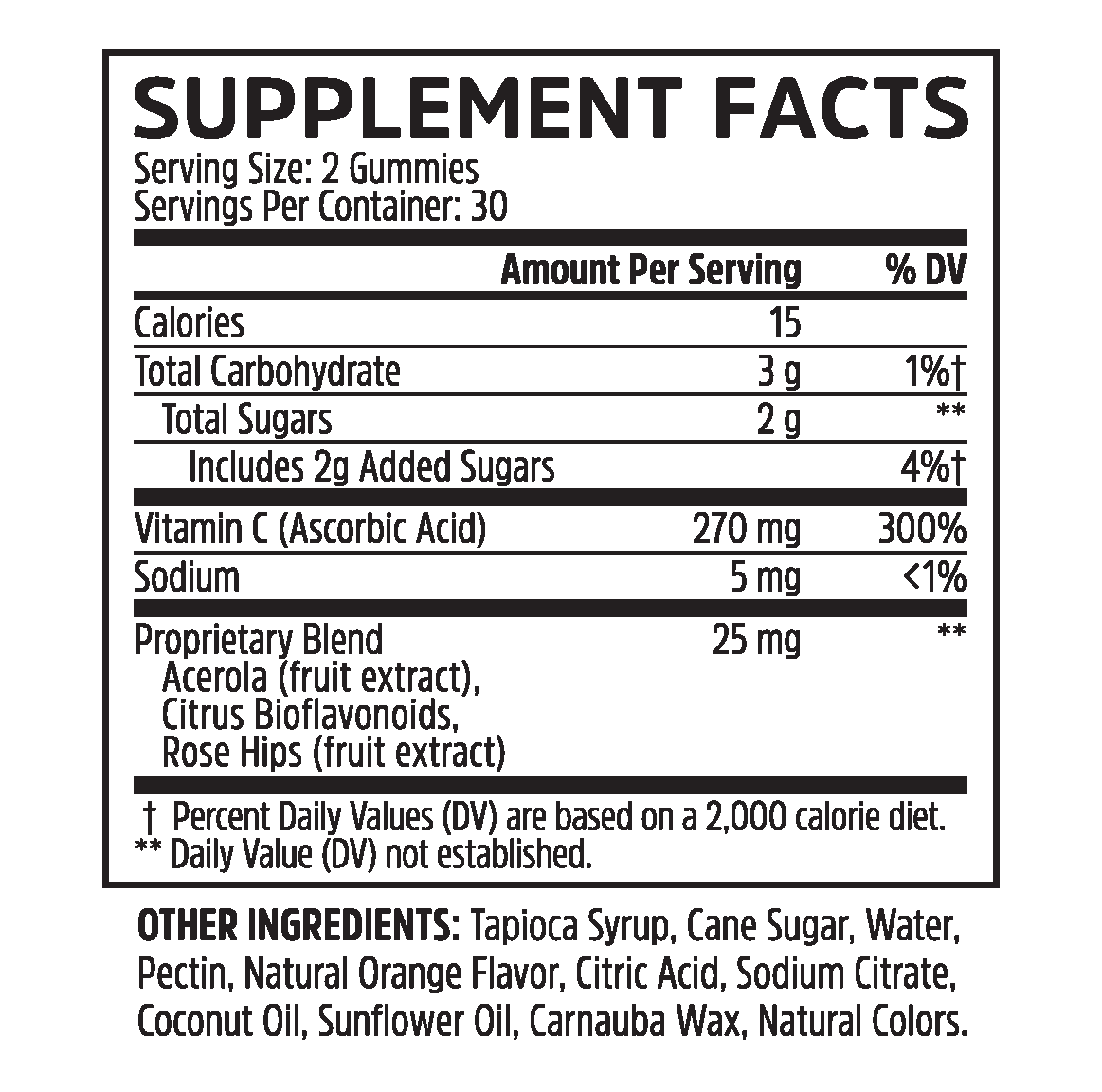 Supplement Facts for Zhou Nutrition Vitamin C+ Gummies
