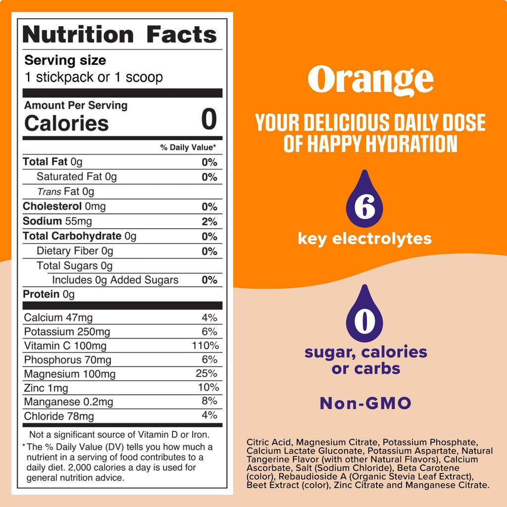 Nutrition Facts for Ultima Replenisher Orange Daily Electrolyte Drink Mix