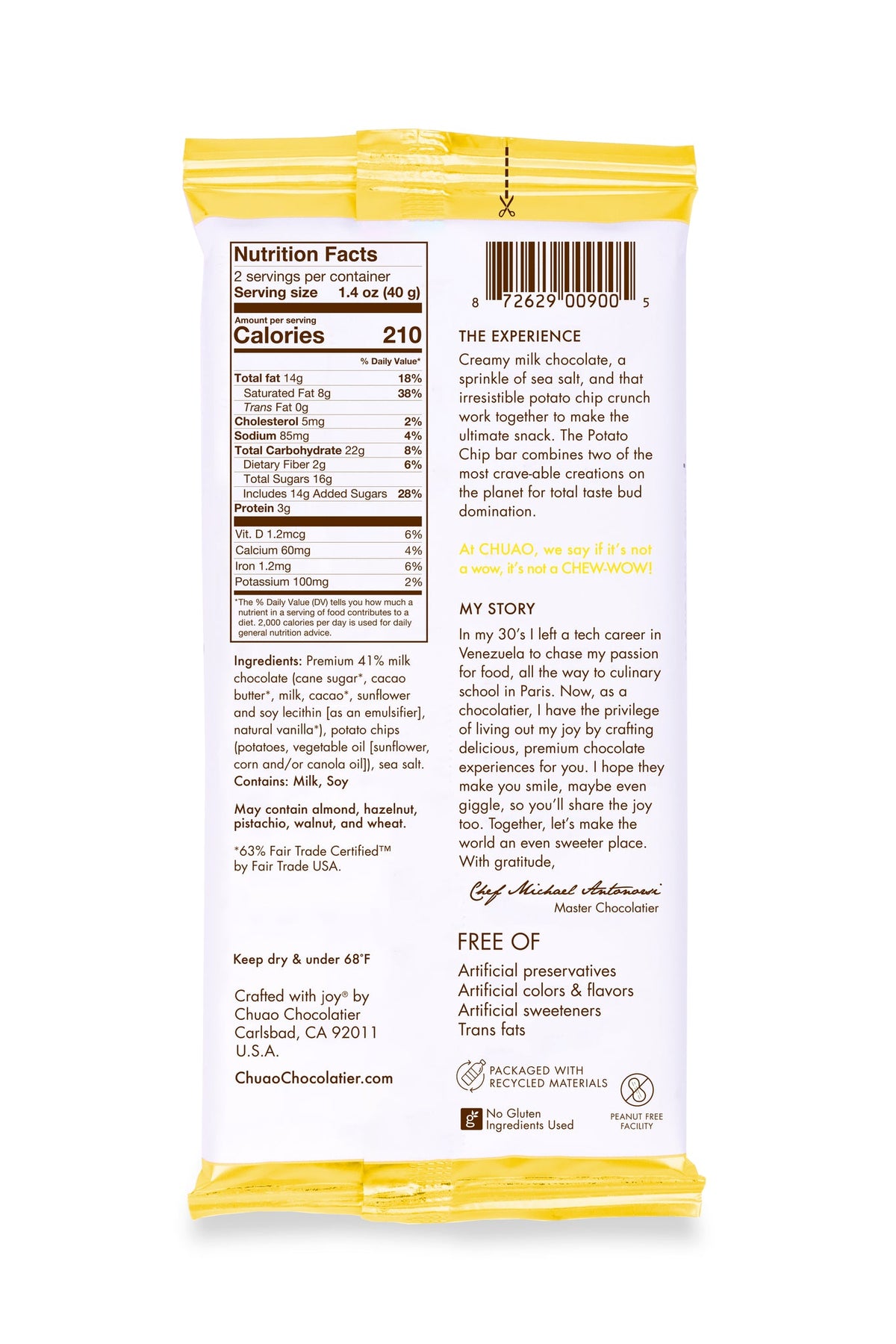Nutrition Facts for Chuao Chocolatier Potato Chip Milk Chocolate Bar