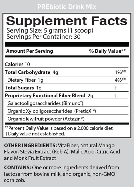 Supplement Facts for Just Thrive PREbiotic - Drink Mix