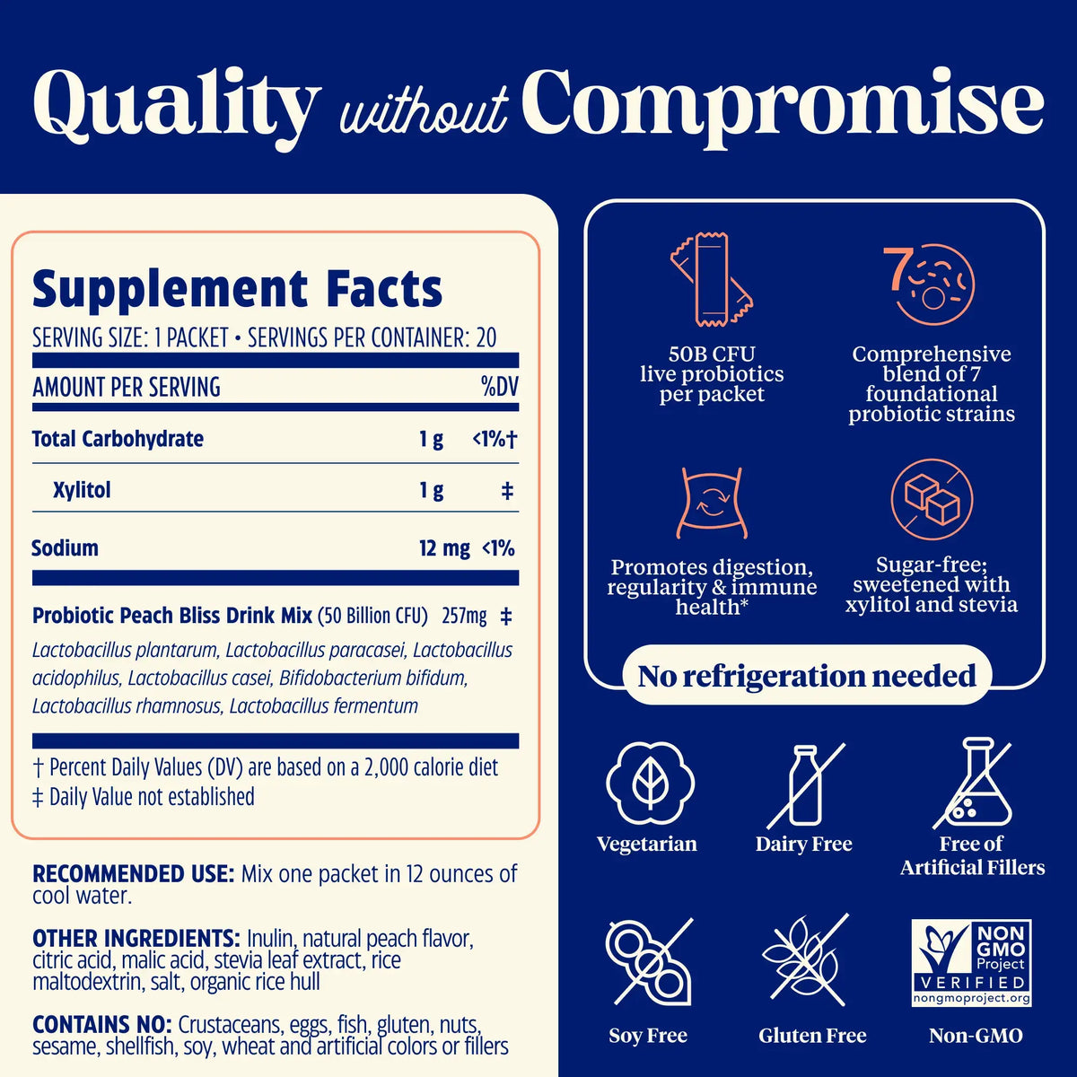 Supplement Facts for Enzymedica SubCulture Sugar-Free Probiotic Drink Mix 50 Billion CFU