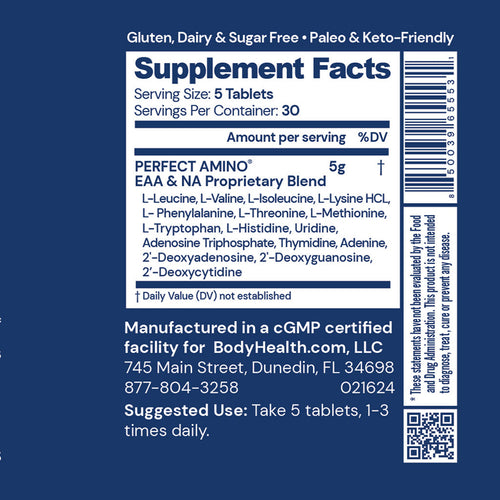Supplement Facts for BodyHealth Perfect Amino Tablets, Uncoated