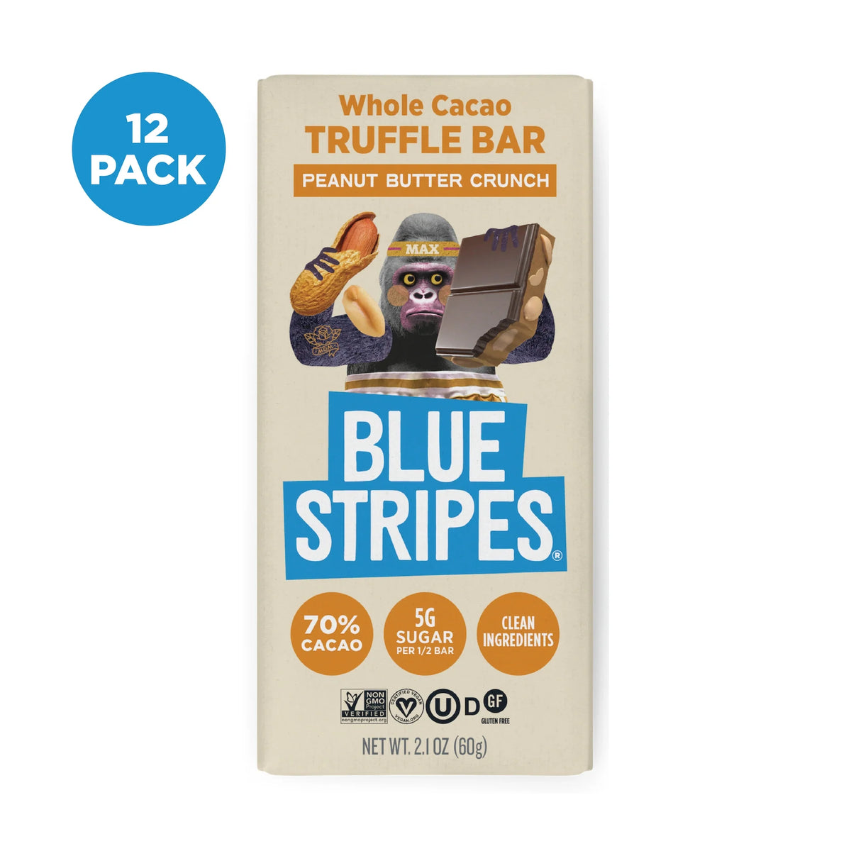 Blue Stripes Whole Cacao Truffle Bar - Peanut Butter Crunch