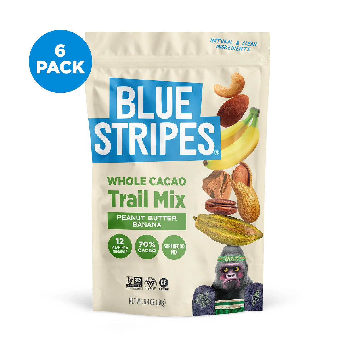 Blue Stripes Whole Cacao Trail Mix - Peanut Butter Banana