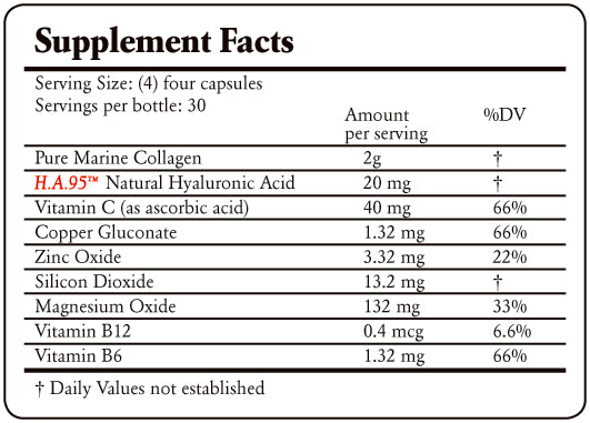 Supplement Facts for Longevity By Nature Pure Marine Collagen Peptide with Vitamin C & Hyaluronic Acid