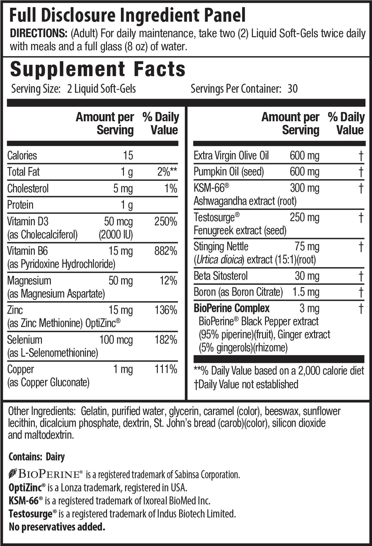Supplement Facts for Irwin Naturals Next-Level Extra Strength Testosterone UP V2