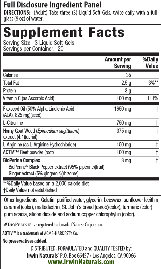 Supplement Facts for Irwin Naturals Power-Male Horny Goat Weed with Nitric Oxide Booster